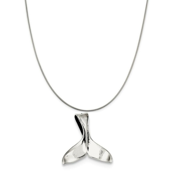Whale Tail Necklace - Silver Whale Mermaid Pendant, Whale Charm, Ocean Jewellery - Picture 2 of 2